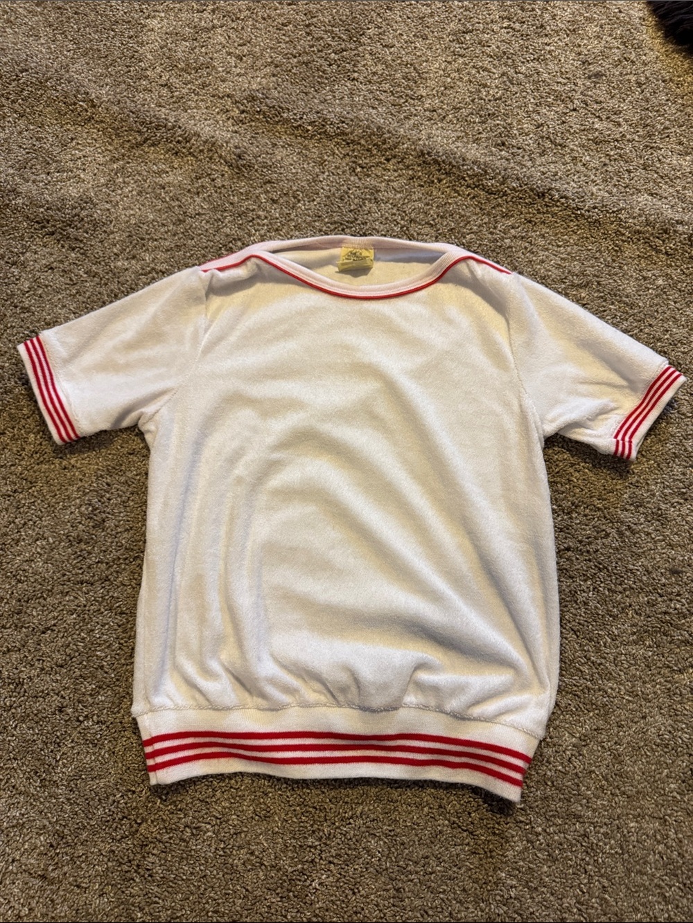 Short sleeve terry cloth shirt vintage red white Small S terrycloth